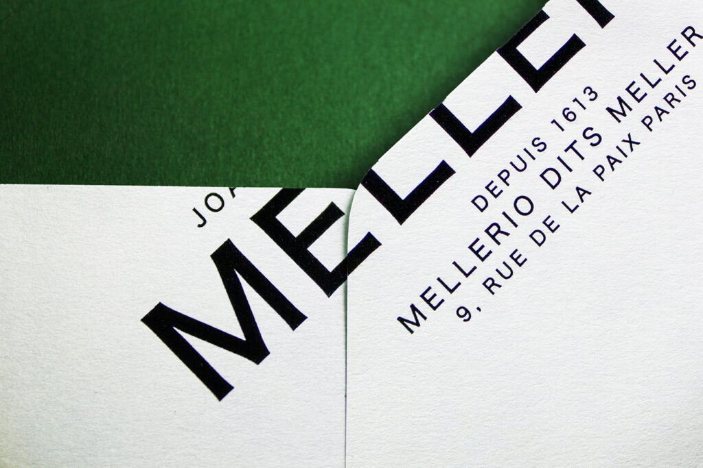 Détail d'une enveloppe avec découpe sur-mesure pour Mellerio - Printed by Atelier Bulk